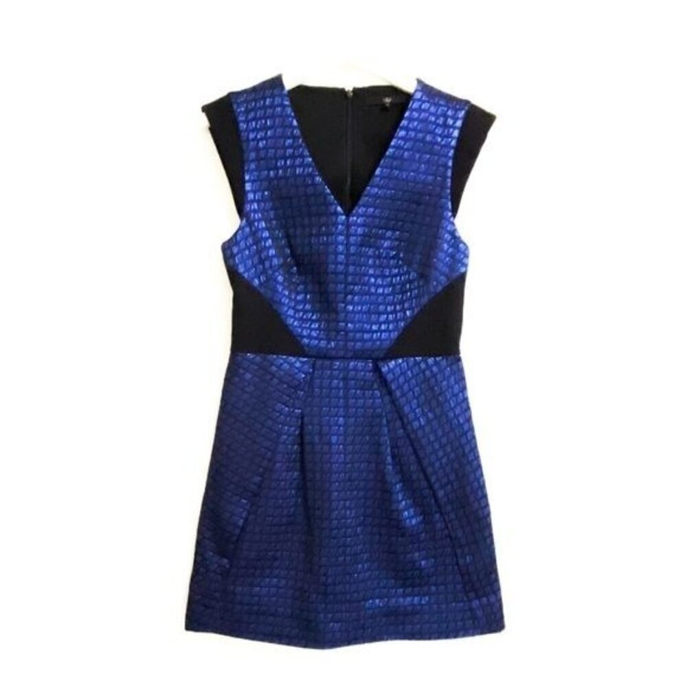 Tibi Quilted Lurex Jacquard Dress blue black Sz 4